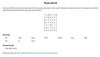 Psalm 83:16 Word Search Puzzle