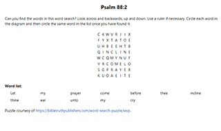Psalm 88:2 Word Search Puzzle