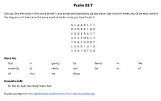 Psalm 89:7 Word Search Puzzle