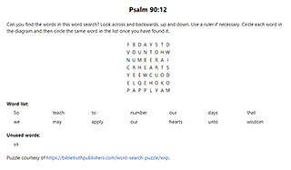Psalm 90:12 Word Search Puzzle