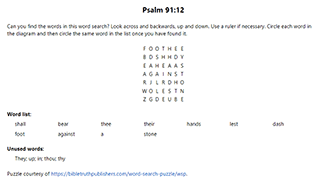Psalm 91:12 Word Search Puzzle