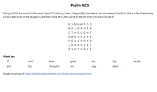 Psalm 92:5 Word Search Puzzle