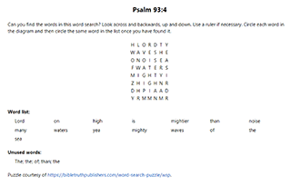 Psalm 93:4 Word Search Puzzle