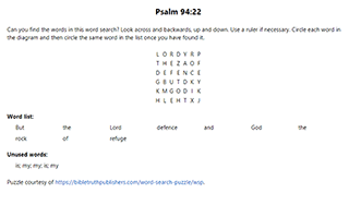 Psalm 94:22 Word Search Puzzle
