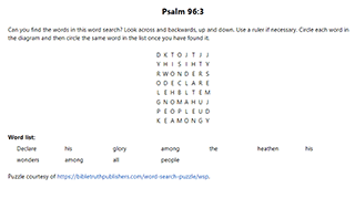 Psalm 96:3 Word Search Puzzle