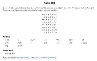 Psalm 98:4 Word Search Puzzle