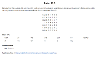 Psalm 99:5 Word Search Puzzle
