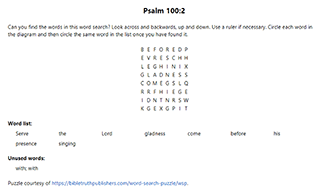 Psalm 100:2 Word Search Puzzle