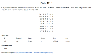 Psalm 101:4 Word Search Puzzle