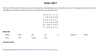 Psalm 102:7 Word Search Puzzle