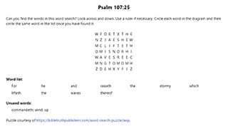 Psalm 107:25 Word Search Puzzle