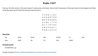 Psalm 110:7 Word Search Puzzle