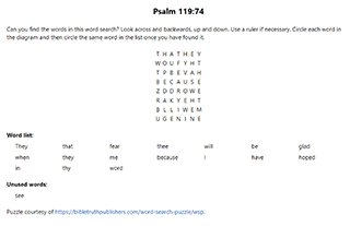 Psalm 119:74 Word Search Puzzle