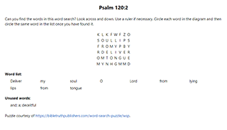 Psalm 120:2 Word Search Puzzle