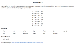 Psalm 121:3 Word Search Puzzle