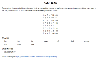 Psalm 122:6 Word Search Puzzle