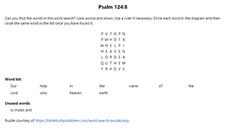 Psalm 124:8 Word Search Puzzle