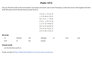 Psalm 127:3 Word Search Puzzle