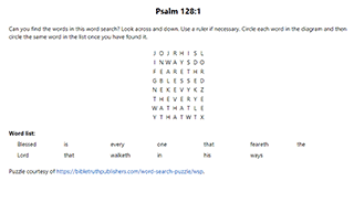 Psalm 128:1 Word Search Puzzle