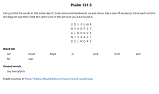 Psalm 131:3 Word Search Puzzle