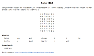 Psalm 133:1 Word Search Puzzle
