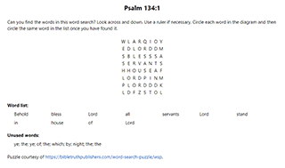 Psalm 134:1 Word Search Puzzle