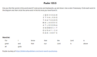 Psalm 135:5 Word Search Puzzle