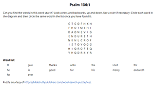 Psalm 136:1 Word Search Puzzle