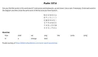 Psalm 137:4 Word Search Puzzle