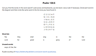 Psalm 138:5 Word Search Puzzle