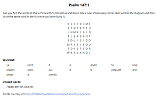Psalm 147:1 Word Search Puzzle