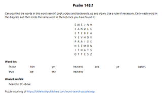 Psalm 148:1 Word Search Puzzle