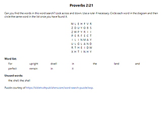 Proverbs 2:21 Word Search Puzzle