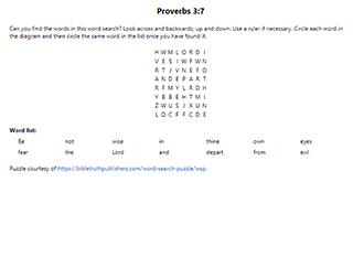 Proverbs 3:7 Word Search Puzzle
