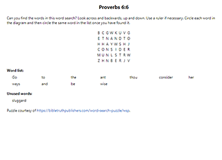 Proverbs 6:6 Word Search Puzzle