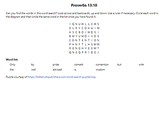 Proverbs 13:10 Word Search Puzzle