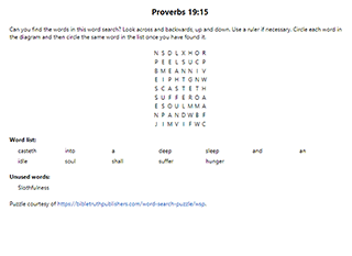 Proverbs 19:15 Word Search Puzzle
