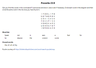 Proverbs 23:9 Word Search Puzzle