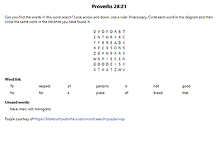 Proverbs 28:21 Word Search Puzzle