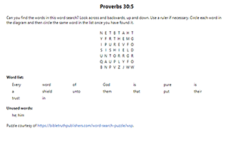 Proverbs 30:5 Word Search Puzzle