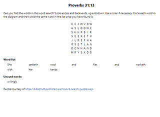 Proverbs 31:13 Word Search Puzzle