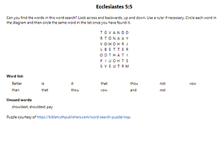 Ecclesiastes 5:5 Word Search Puzzle