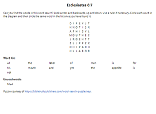 Ecclesiastes 6:7 Word Search Puzzle
