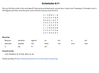 Ecclesiastes 8:11 Word Search Puzzle