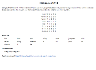 Ecclesiastes 12:14 Word Search Puzzle