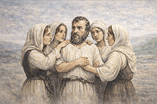 Seven women shall take hold of one man