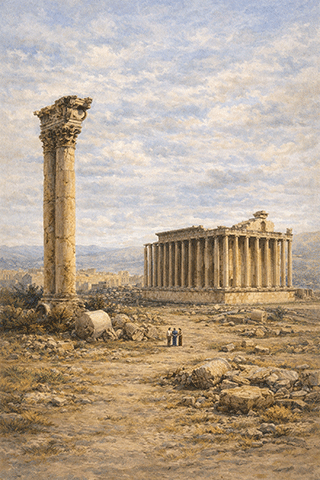 Ruins of the two temples of Baalec, or city