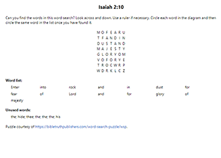 Isaiah 2:10 Word Search Puzzle