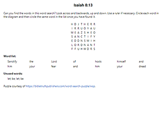 Isaiah 8:13 Word Search Puzzle