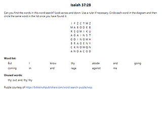 Isaiah 37:28 Word Search Puzzle